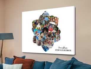 Valentine's photo collage canvas print showing your favourite photos arranged in a flower shape, personalised keepsake